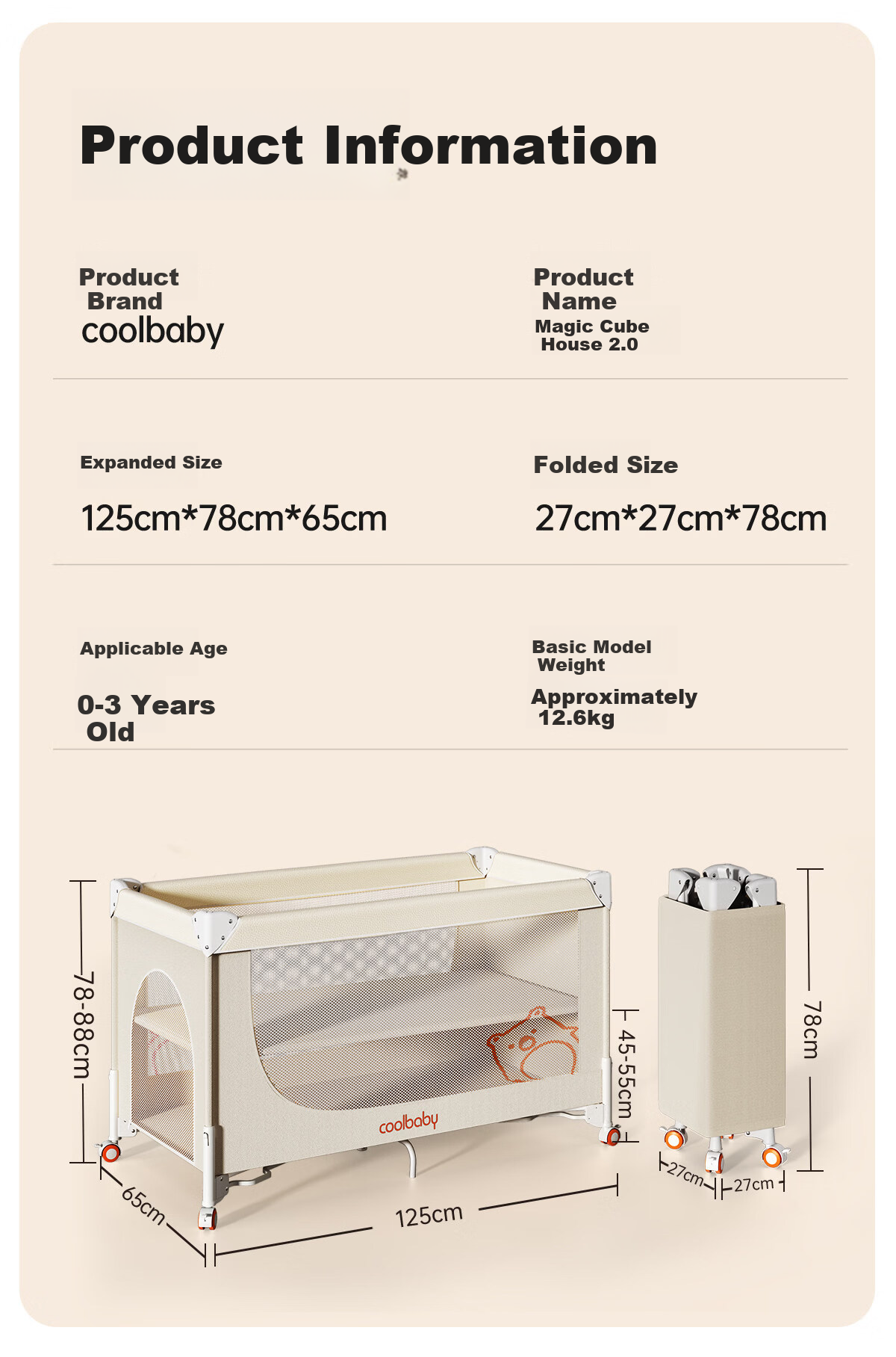 Coolbaby Baby Crib Adjustable Seamless Bed Rail Multifunctional Portable Baby Bed Rice [Flagship Model] 13