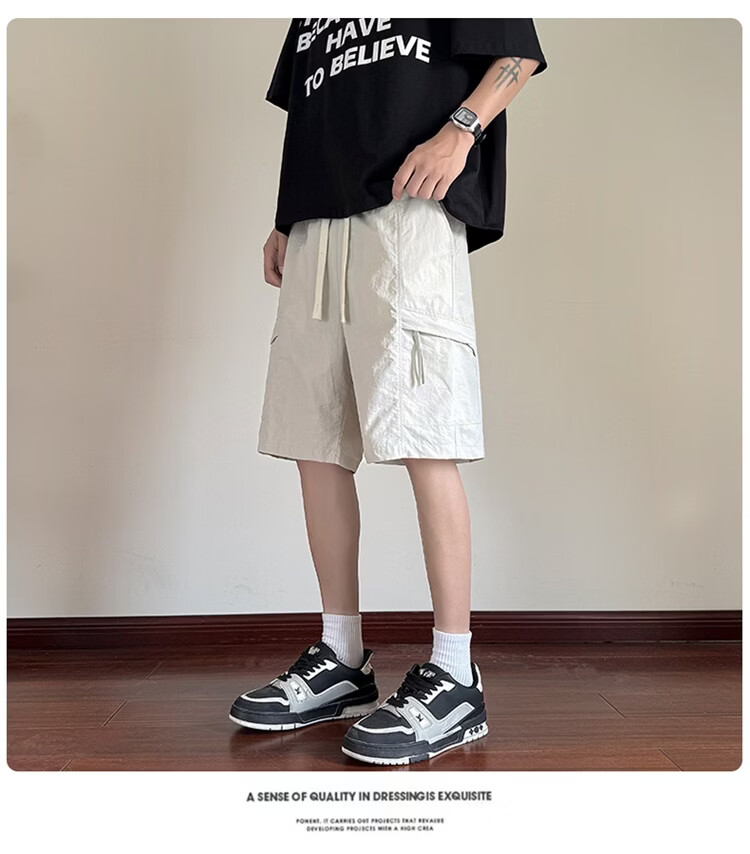 GENIOLAMODE Semir Group Men's Korean Style Loose Casual Lightweight Breathable Five-Point Ice Silk Quick-Dry Versatile Drawstring Shorts 23