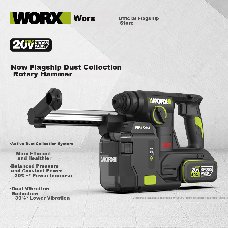 WORX 20V Cordless Lithium Battery Hammer Drill WU384T (4.0Ah Single Battery) Electric Impact Drill for Concrete and Wall Drilling Power Tool