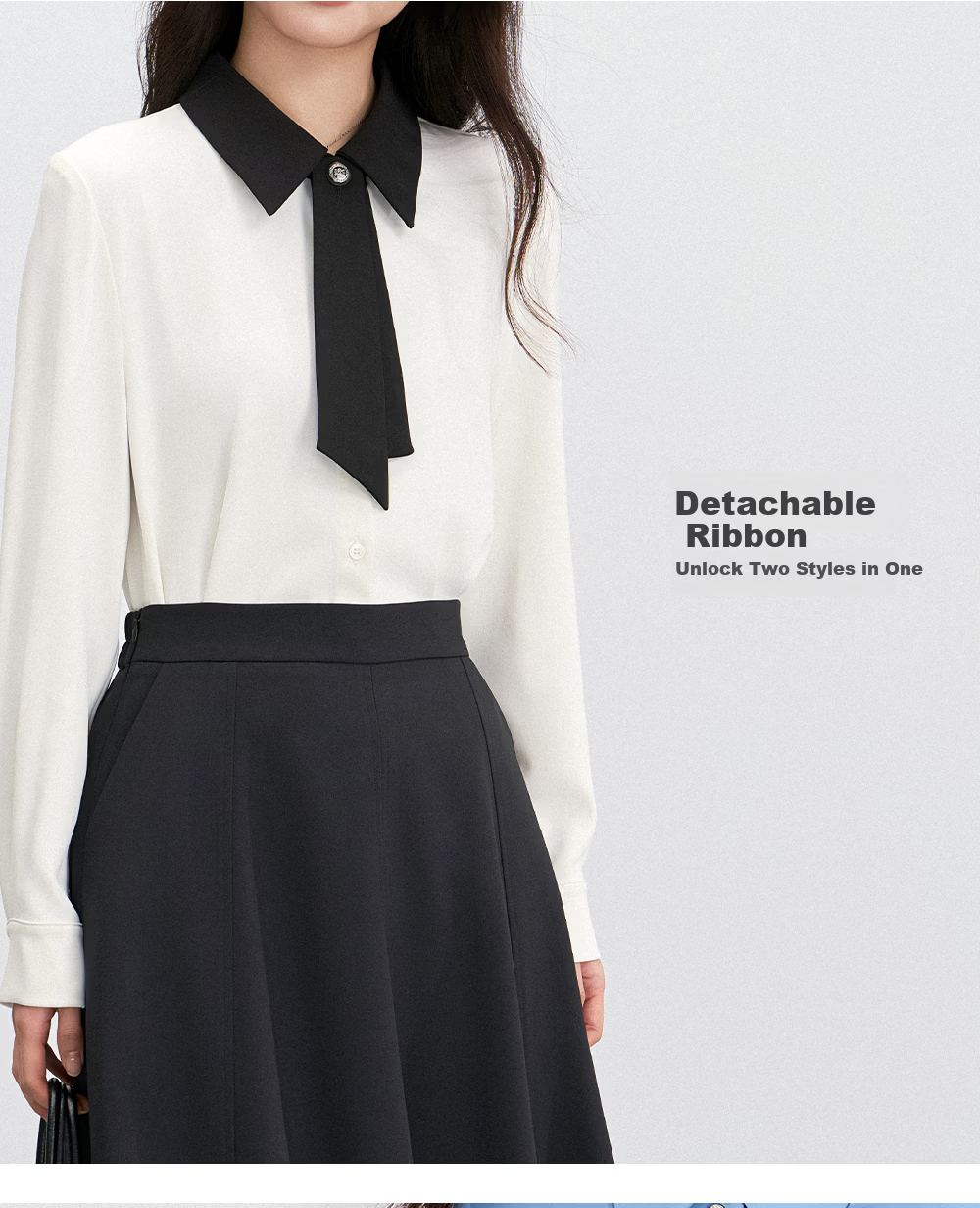 Miss Bird Anti-Wrinkle Stain-Resistant Long Sleeve Ribbon Shirt Women's Workplace Commuting Premium Formal Interview Top 11