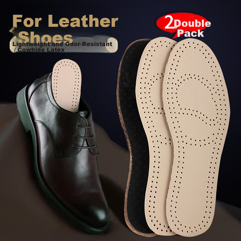 Huabaochi 2 Pairs Leather Insoles Men Breathable Sweat-Absorbing Odor-Resistant Genuine Cowhide Soft Latex Thin Summer Women's Shoe Insoles