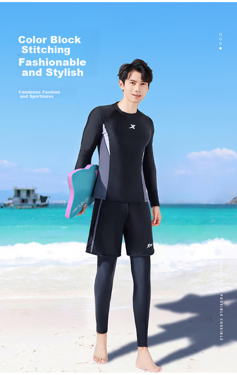 Xtep Men's Slim Fit Quick-Dry Long Sleeve and Long Pants Swimwear Set Professional Swimming and Diving Suit Swim Gear 6