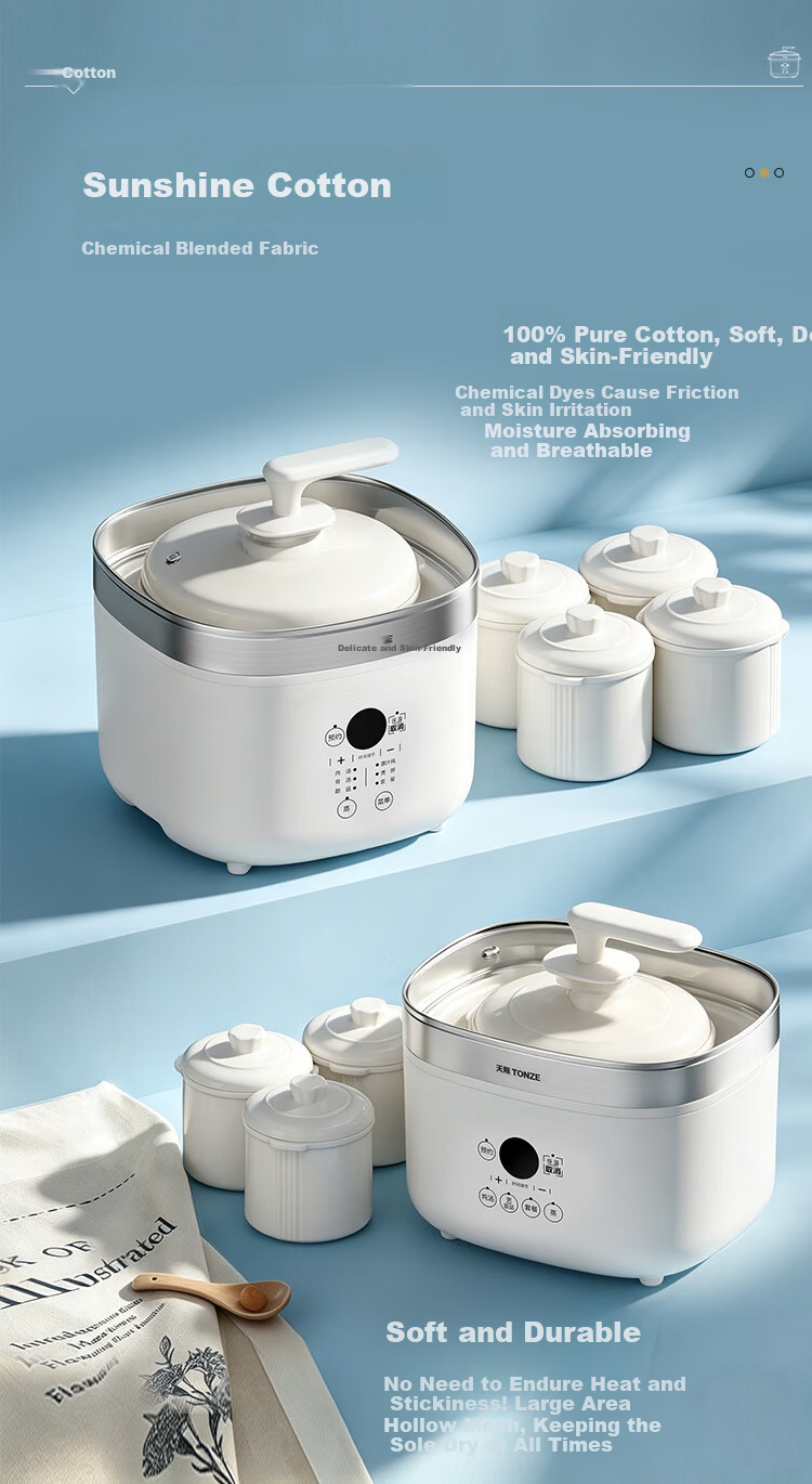TONZE Electric Stew Pot, Double Boiler, Home Automatic Soup Maker, Ceramic Inner Pot, Bird's Nest Stew Pot, Special Steam Stewing Multi-Function Cooker, One Pot with 4 Inner Pots, DGD25-25AG 12