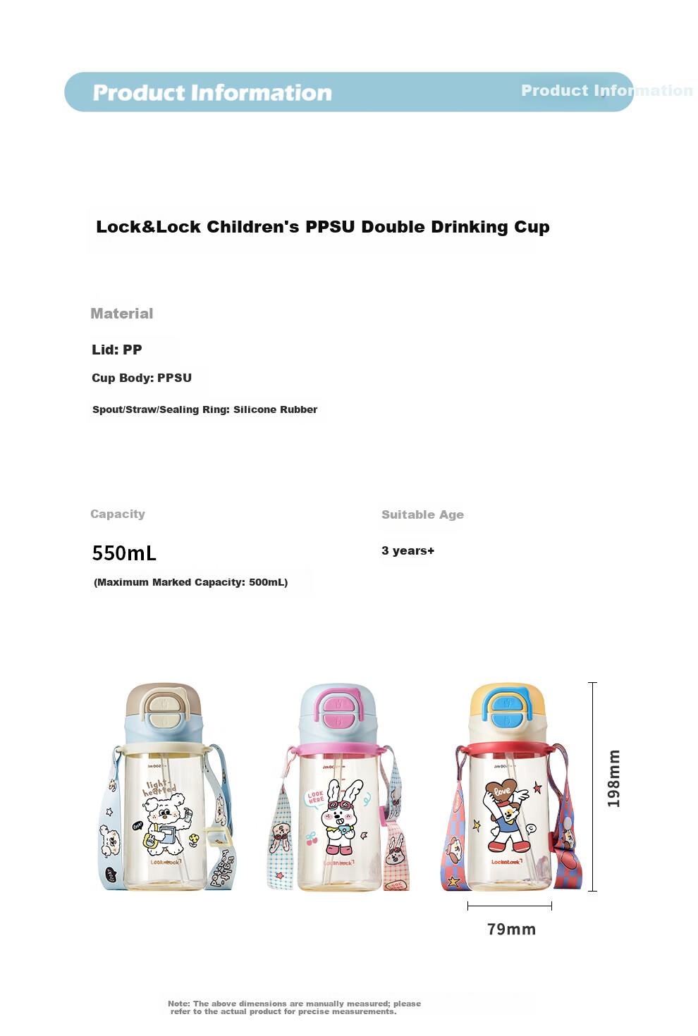 Lock&Lock Children's PPSU Straw Cup Portable Anti-Fall Sports Water Bottle for Primary School and Kindergarten 10