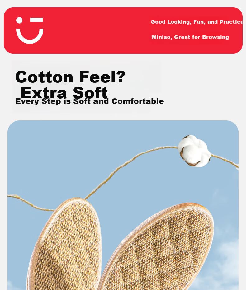 MINISO 3 Pairs Mugwort Cotton Linen Insoles Odor-Resistant Breathable Sweat-Absorbing Men's and Women's Casual Leather Shoes Cotton Fabric Summer Size 40 10