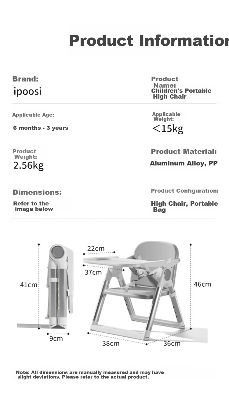 Ipoosi Baby Portable High Chair Children's Dining Chair Multifunctional Foldable Infant Feeding Chair for 0-6 Years Old 11