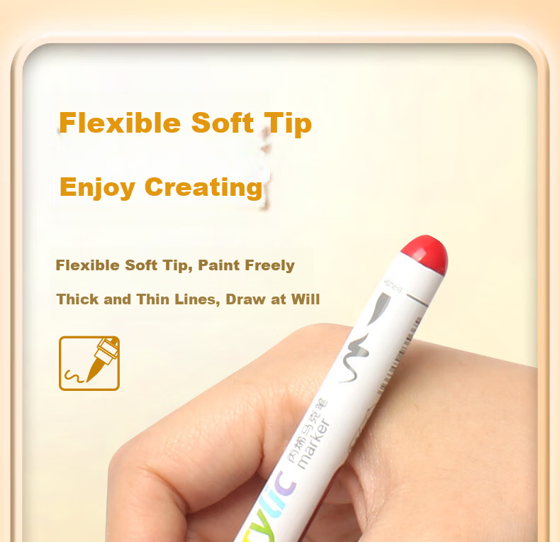 Direct Liquid Soft Tip Acrylic Markers 48 Colors Student Set Non-Transparent Layerable Watercolor Paint Pens Gift Box 6