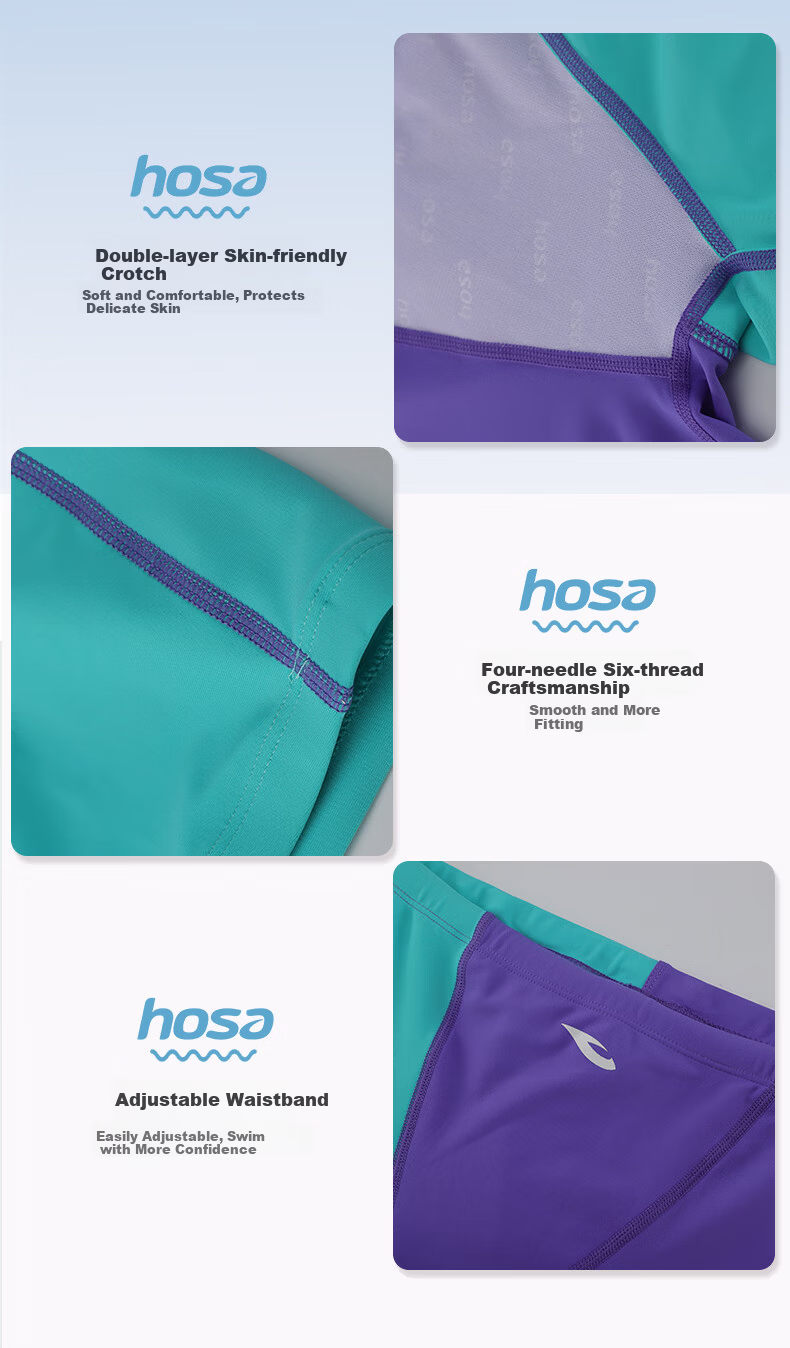 Hosa Men's Quick-Dry Chlorine-Resistant Swim Trunks, 5-Point Racing Professional Training Swimwear, Size M, Purple 8