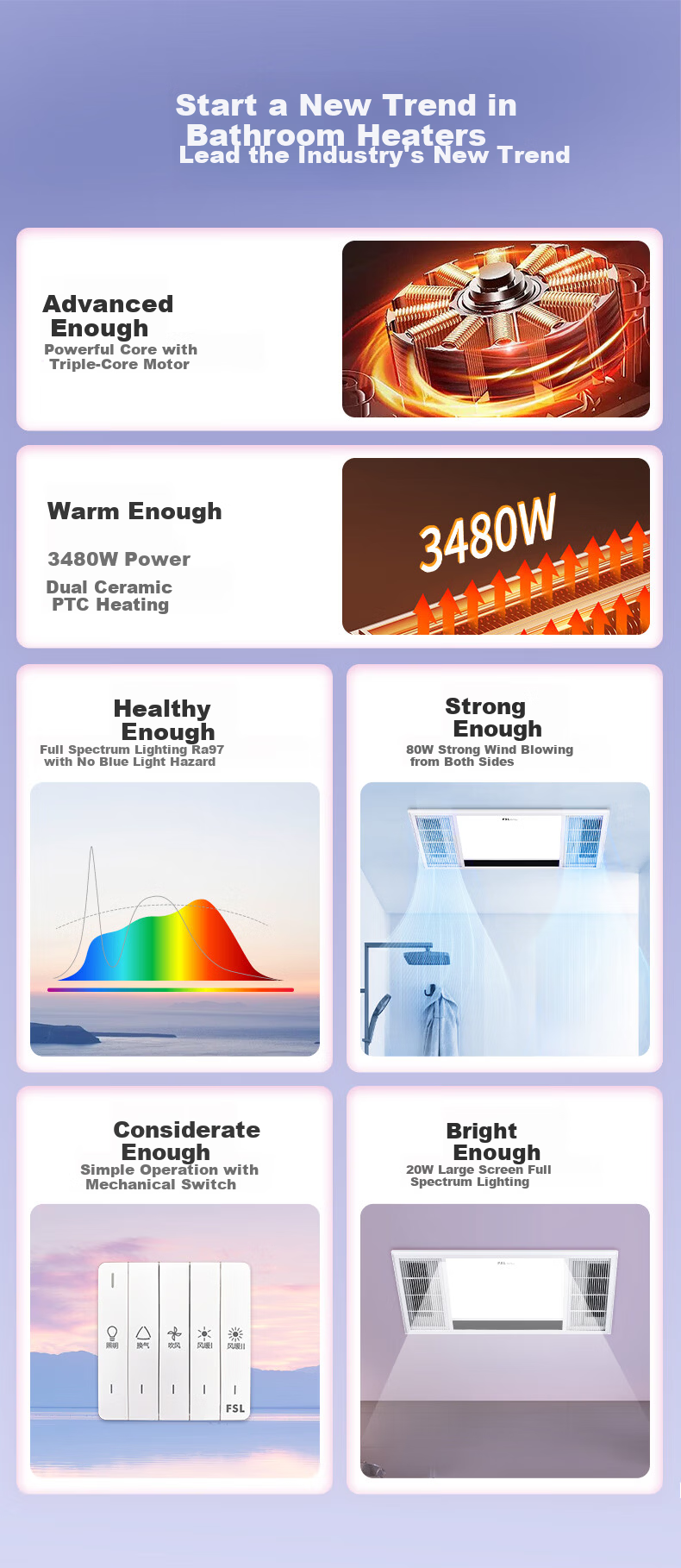 Foshan Lighting Warm Air Bathroom Heater Integrated Warm Air Lighting Exhaust Fan F28 3