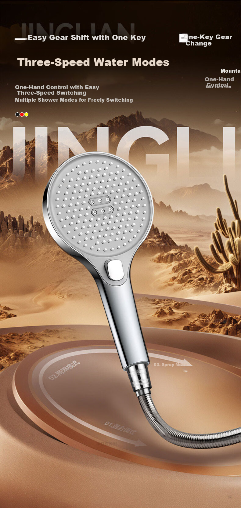 JROR [Germany] Shower Head Set Bathroom High-Pressure 3-Mode Shower Head with Hose 7