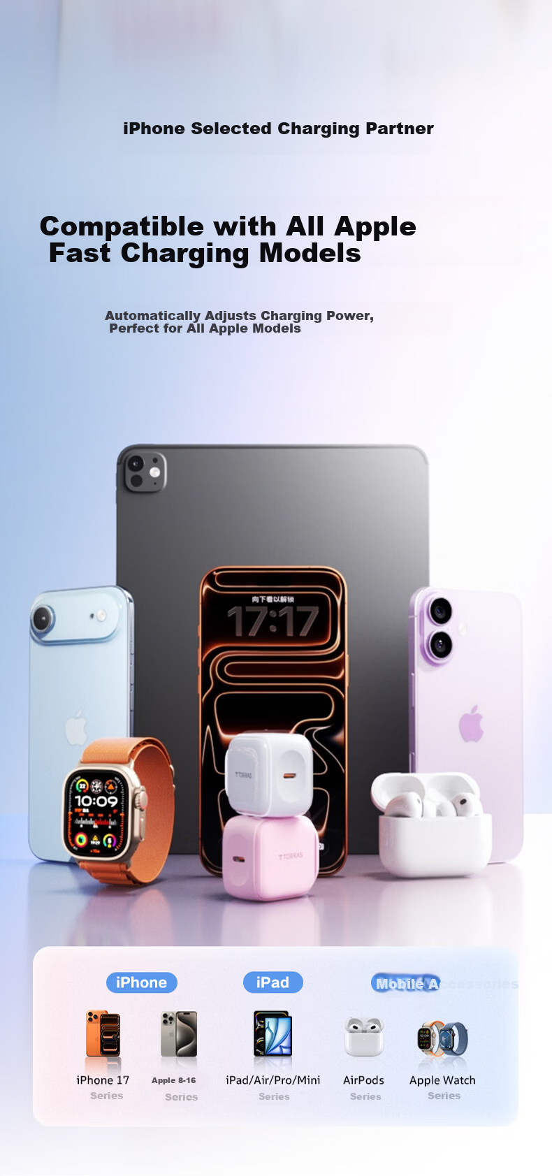 Torras Apple 17Pro Charger [2026 Major New Release] iPhone 17 Pro Max Gallium Nitride 45W Low-Temperature Mini Ice Lite Fast Charger Compatible with iPhone 16 Original 15 4