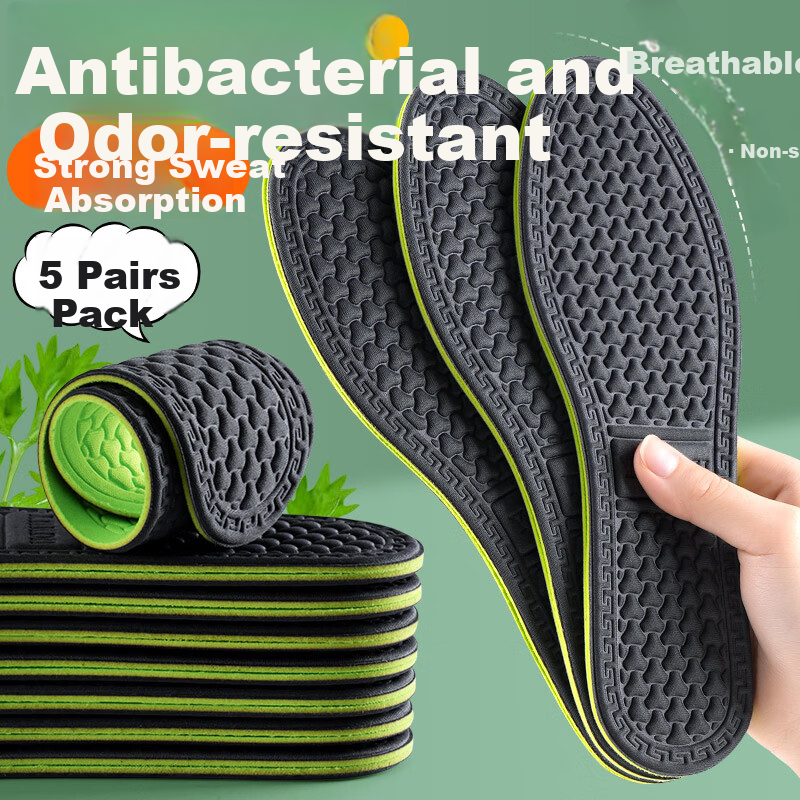 Footprint Tribe 5-Pair Antibacterial Deodorizing Insoles for Men with Mugwort, Sweat-Absorbing, Breathable, Odor-Resistant Sports Shoe Inserts 3940
