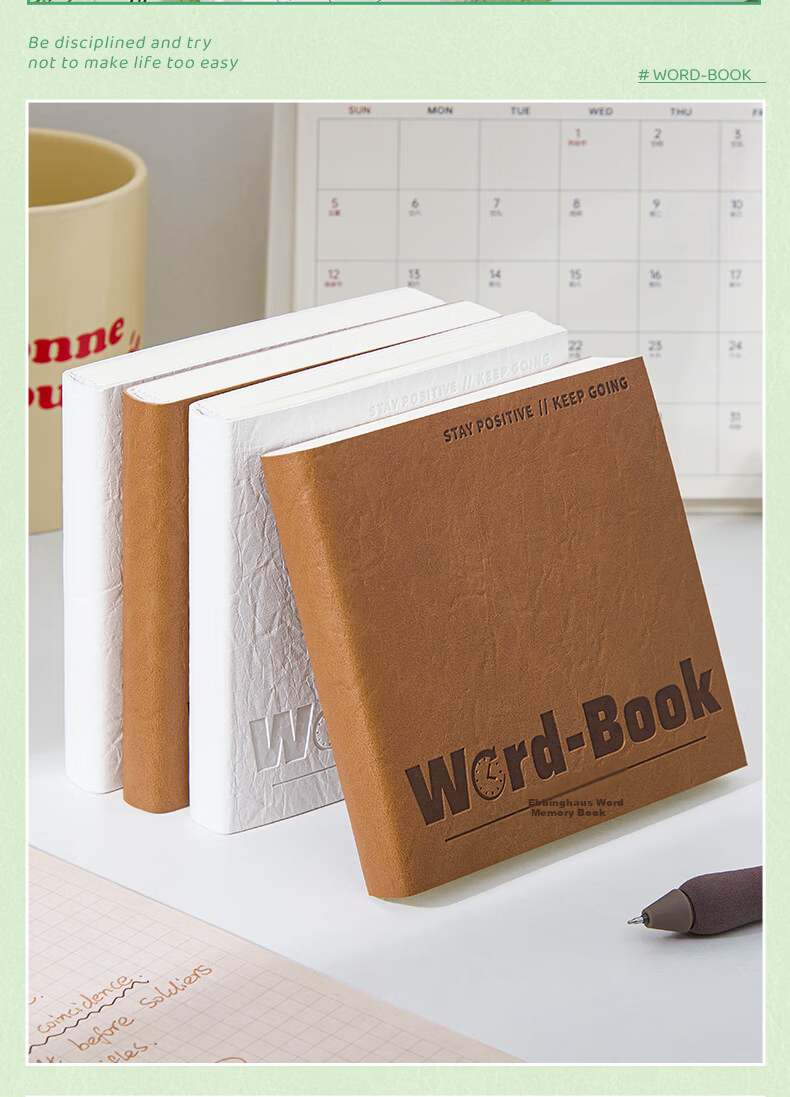 Kaba Bear Ebbinghaus Pocket English Vocabulary Notebook 100 Sheets Junior High and High School Leather Mini Portable Word Memorization Book White 7