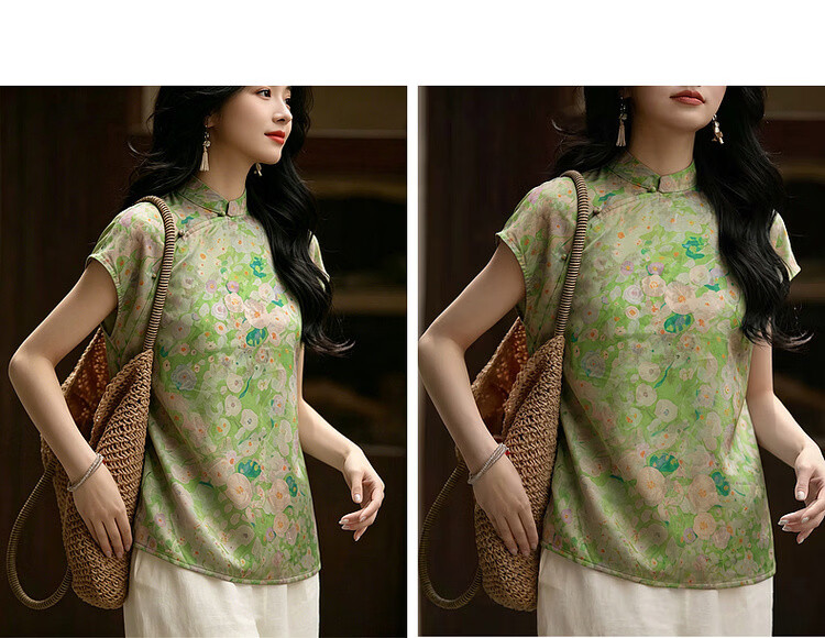 Demana Encounter Jiangnan Poetry Summer National Style New Chinese Jacquard Diagonal Collar Stand Collar Loose Small Women's Shirt 10
