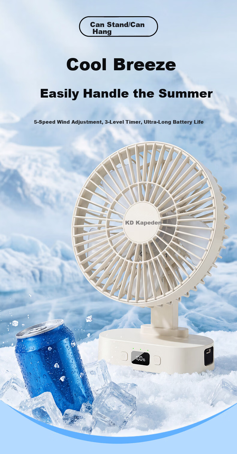 Kapeden 8000mAh Large Capacity Desktop Mini Fan Powerful Wind Silent Long Battery Life Portable Rechargeable Student Dorm Office Outdoor Camping Fan Z01 White 1
