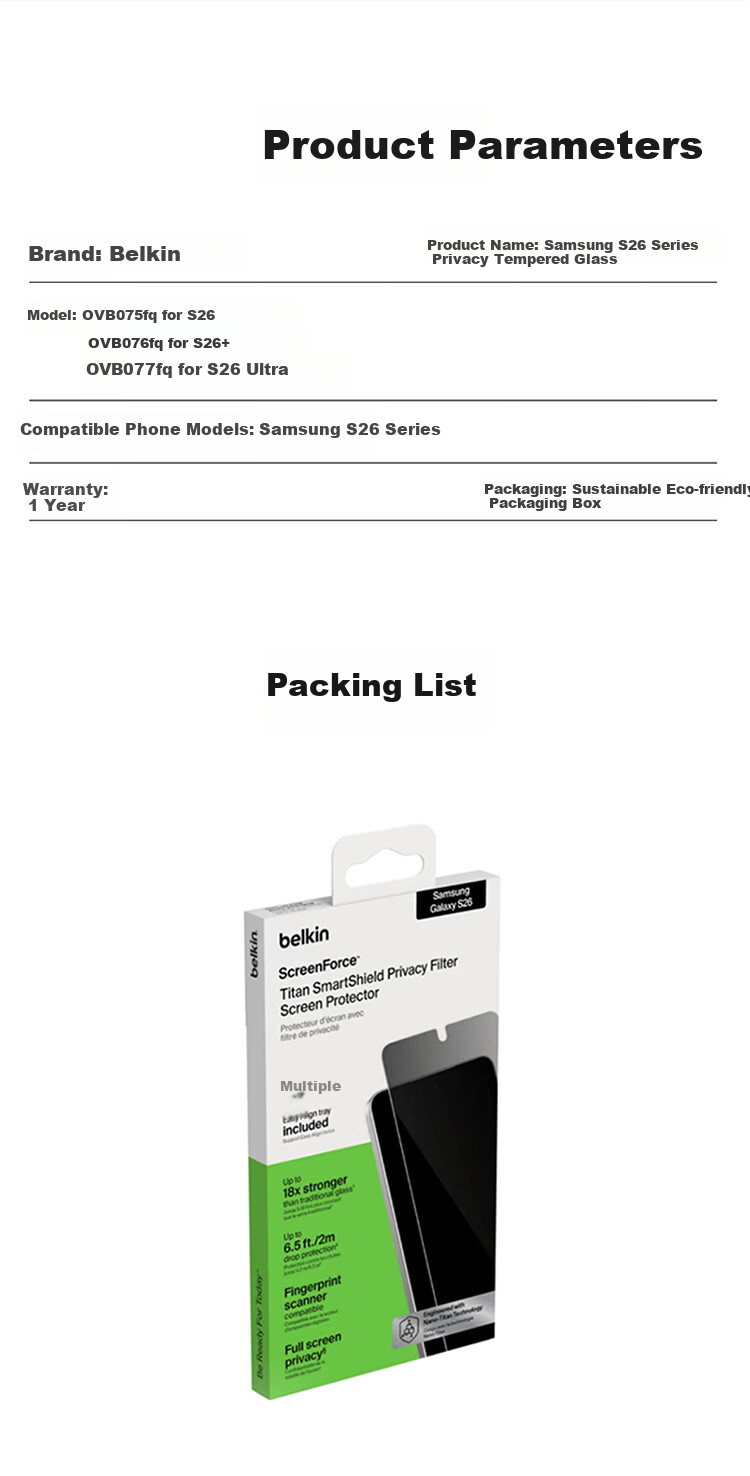 BELKIN Samsung S26 Tempered Glass Screen Protector Anti-Scratch Durable HD AR Anti-Glare Film 13