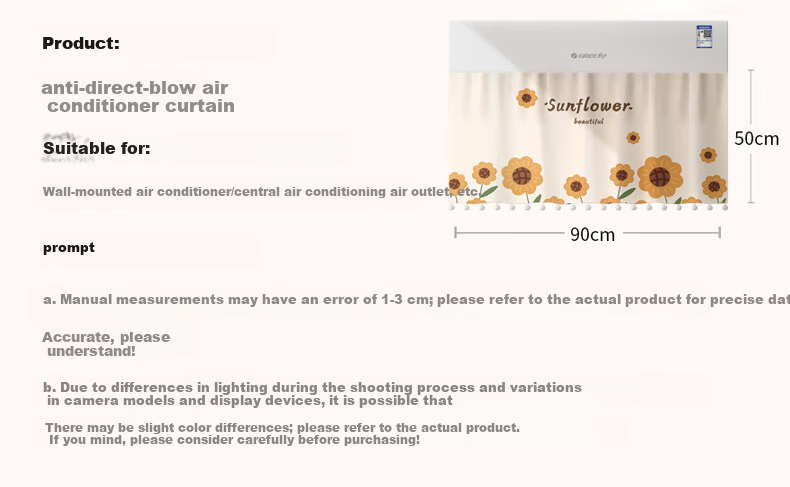 Jingxun Air Conditioner Wind Deflector, Anti-Direct Blowing Shield, Air Conditioner Cover, Dust Cover, Wall-Mounted Universal, No Need to Remove When Operating, Sunflower 6