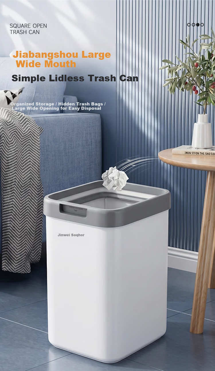 Jiabangshu 8.9L Large Lidless Trash Can for Office Dormitory Home Living Room Kitchen Bathroom Trendy Wastebasket 1