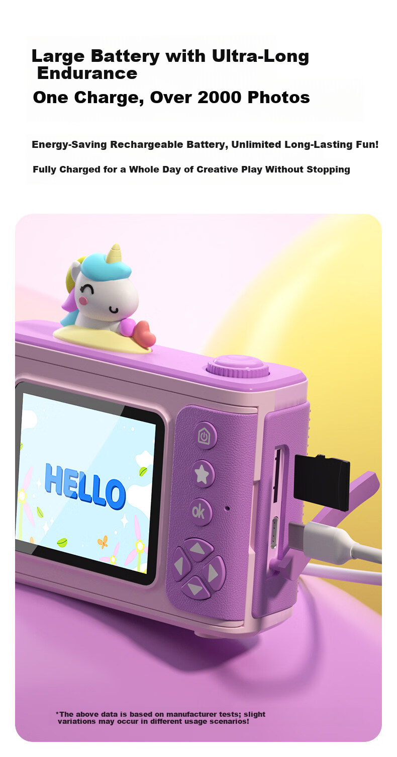 KGPG Children's Camera for Children's Day, Student Mini Camera for Photography and Travel, Mobile Phone Compatible, Purple, Birthday Gift for Boys and Girls 12