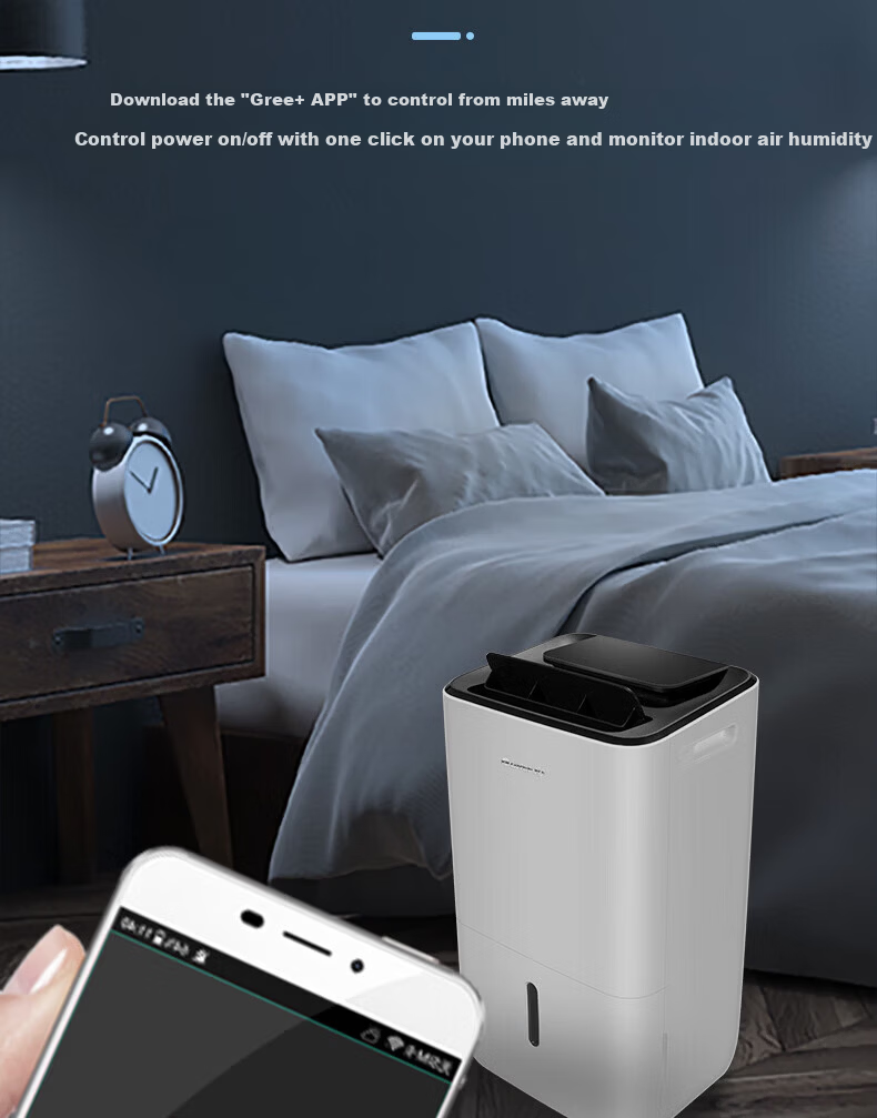 GREE Home Smart Dehumidifier DH30EPA1A (WIFI) - Low Noise Bedroom Basement Industrial Moisture Absorber Large Area Drying Machine 18