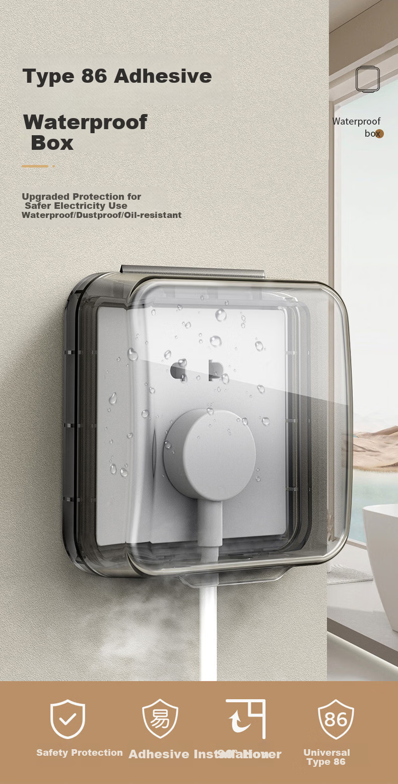 International Electrician 86 Type Waterproof Socket Box Waterproof Cover Dustproof Cover Transparent Waterproof Cover No Drilling Required Extended Height Waterproof Cover 1