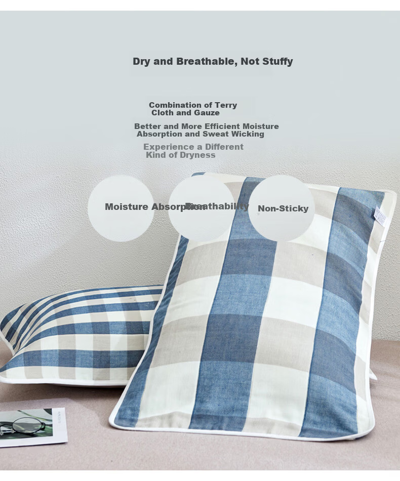 Hodo Cotton Six-Layer Gauze Pillowcase Extra Large Thickened Breathable Absorbent Pure Cotton Pillowcase 50*80 Pair Moose 7