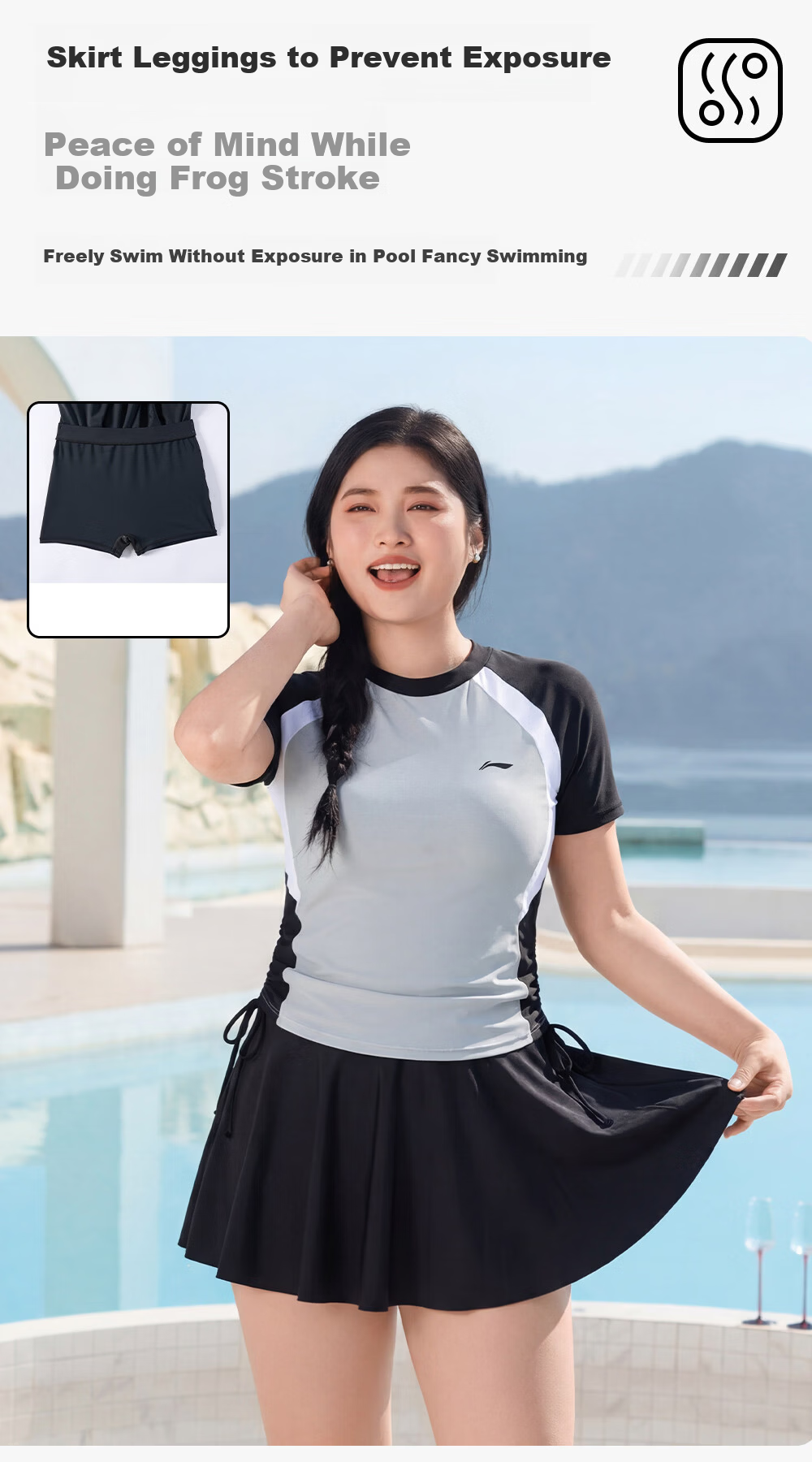 LI-NING Women's Plus Size Swimsuit 2026 New Style Two-Piece Slimming Conservative Swimwear for Over 200 lbs 10