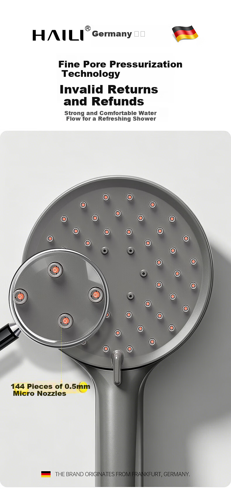 Haili Gunmetal Large Panel Shower Pressurized High-Pressure Large Water Flow Bathroom Shower Head ZH261Q 2