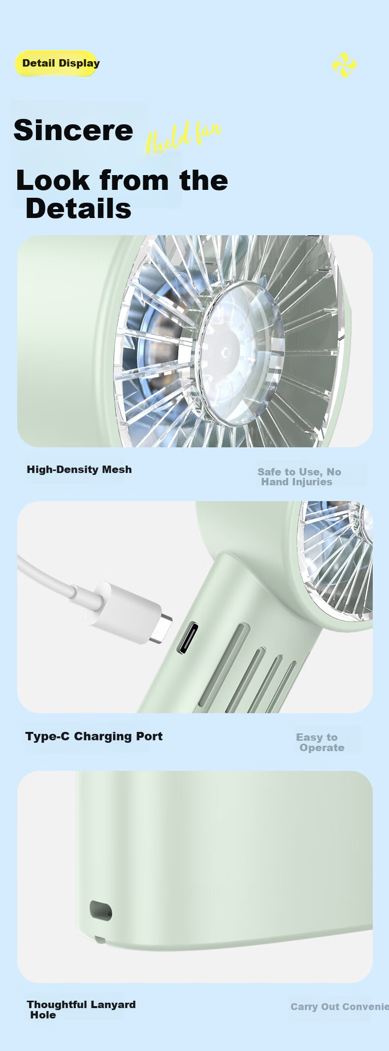 Diamond Brand Handheld Mini Fan High-Speed Energy-Saving Portable Rechargeable Quiet Powerful Outdoor Personal Fan for Students Dormitory Back to School 12