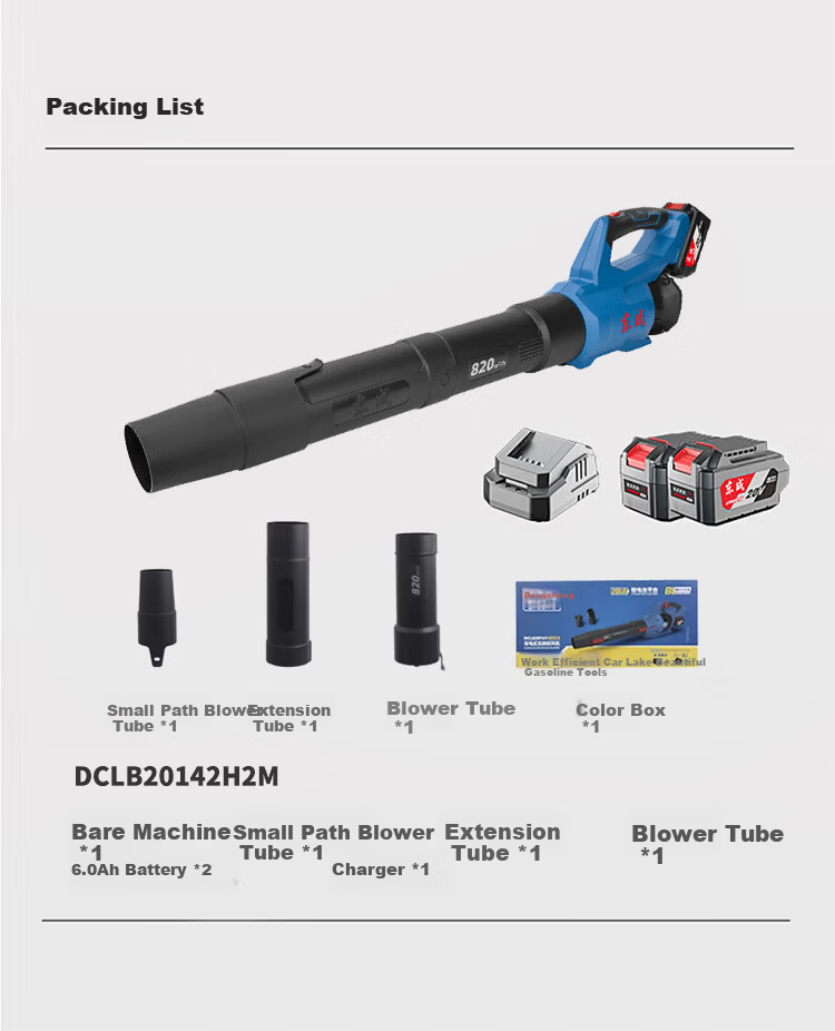 Dongcheng DCLB20142H2M 20V Lithium Brushless Cordless Blower Snow Blower Dust Blower 6.0Ah Dual Battery 5
