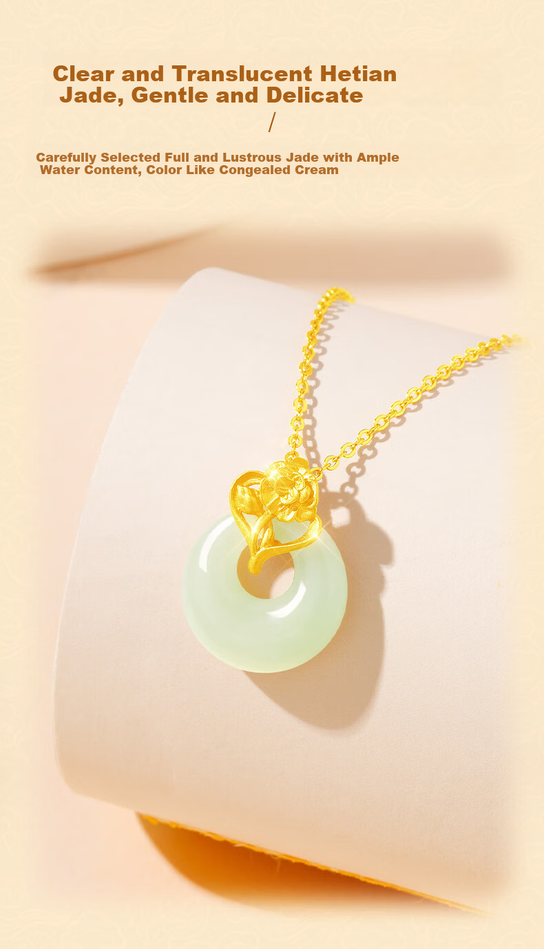 Lao Feng Xiang Practical High-End Hetian Jade Peace Buckle Silver Necklace Pendant for Women Romantic Gift for Girlfriend Wife 6