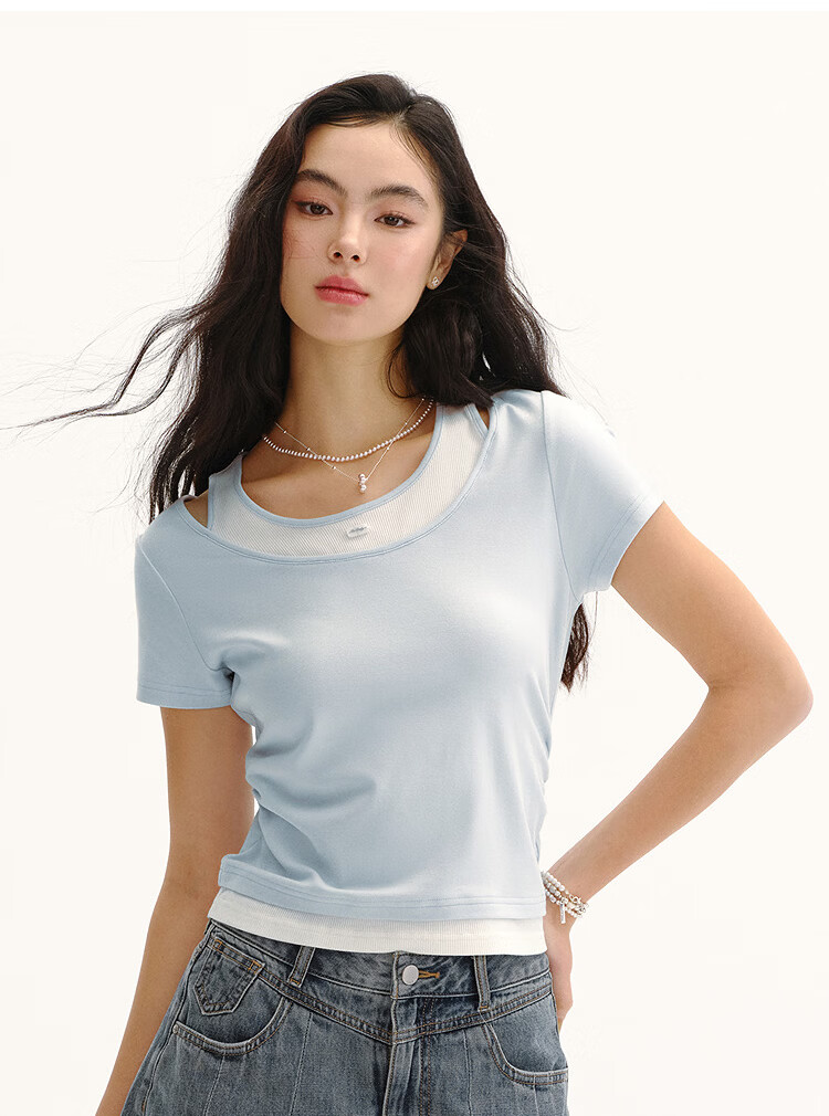 Semir Mall Style | Women's Summer Short Sleeve T-Shirt, Short Slim Fit, Fake Two-Piece, 2026 Versatile Slimming 101326100042 15