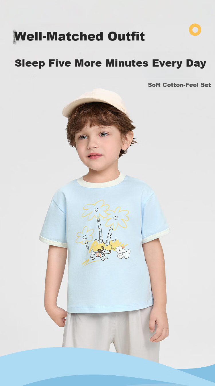 Balabala Kids Short Sleeve Set Girls Boys Baby Two-Piece 2026 New Summer Cotton Feel T-Shirt and Pants Trend 1