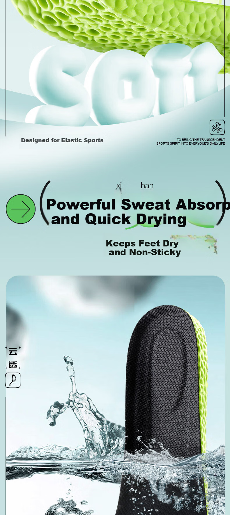 JVBV 2 Pairs Mugwort Odor-Resistant Sports Insoles for Men, Soft and Elastic, Thickened Shock Absorption, Breathable, Antibacterial, Deodorizing, Size 45-46 6