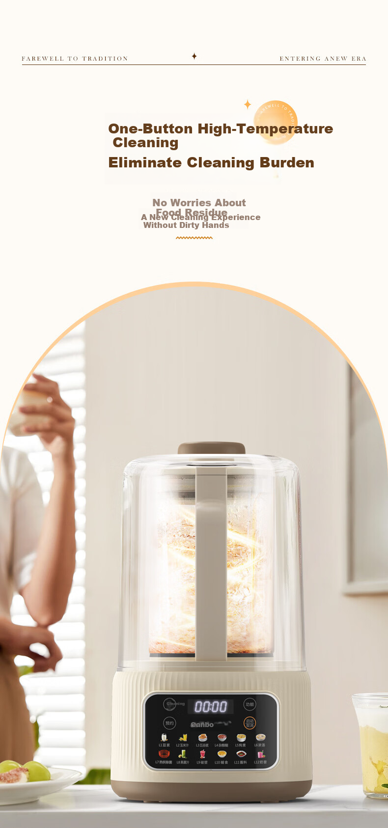 Canbo Blender 1.65L Household Silent Fully Automatic Soy Milk Maker Multifunctional Auto-Clean Reservation Keep Warm Food Processor Multigrain Juice Baby Food Machine SLH-PBJ12 13