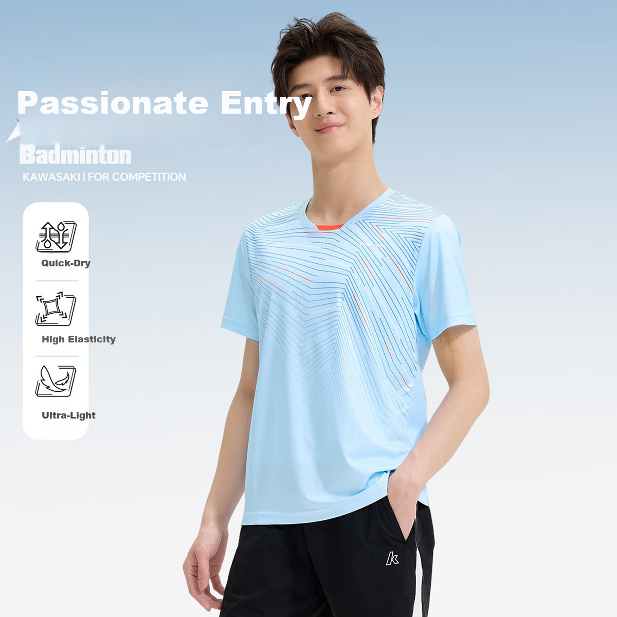KAWASAKI New Badminton Shirt Unisex Professional Quick-Dry Competition Jersey Sky Blue S