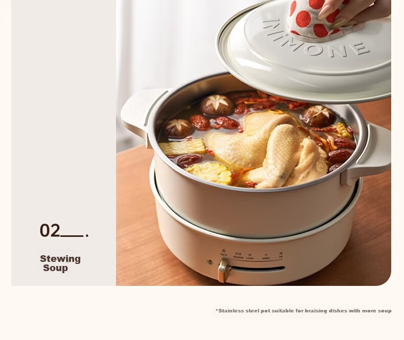 IMiMONE MiMeng Electric Hot Pot Electric Cooker Hot Pot Dedicated Pot 2-4 People Non-Stick Detachable Washable Household Frying Pan 304 Stainless Steel No Coating Multifunctional Pot 3L White IM301 16