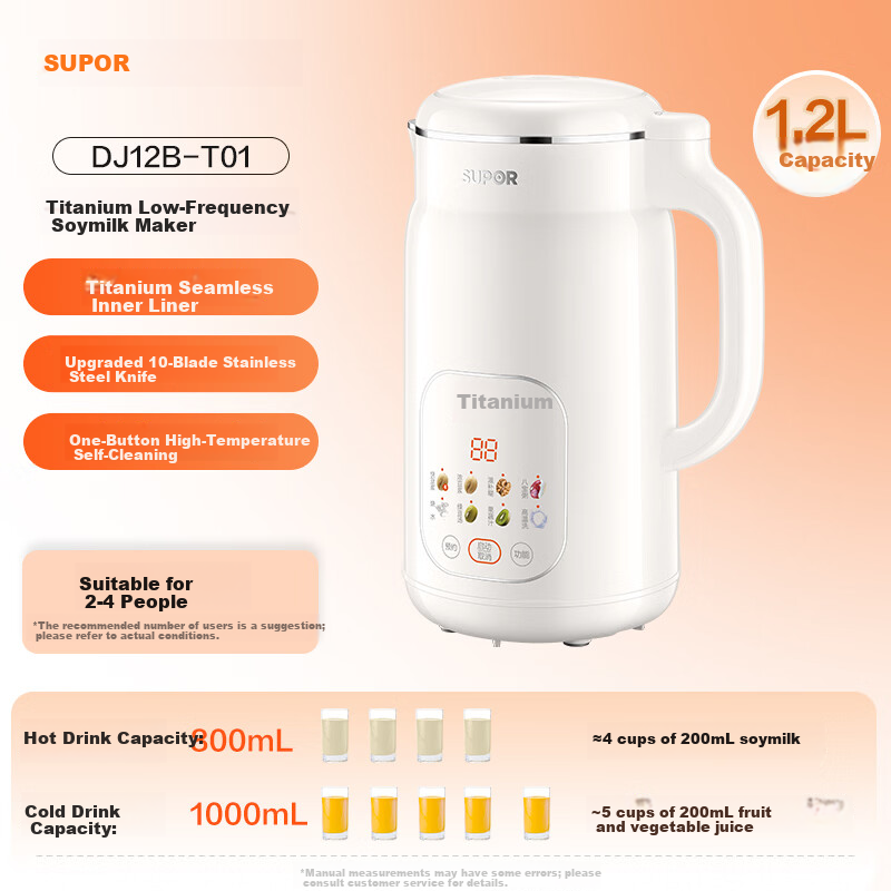 SUPOR Titanium Soymilk Maker 1.2L Fully Automatic Multifunctional Blender DJ12B-T01