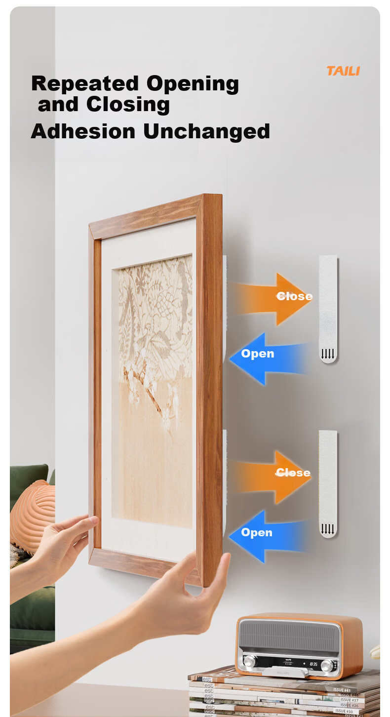 Taili Universal Magic Hook Adhesive No-Trace Picture Frame Wall Hook Hanging Tool No-Drill Photo Wall 8 Pairs Set 3