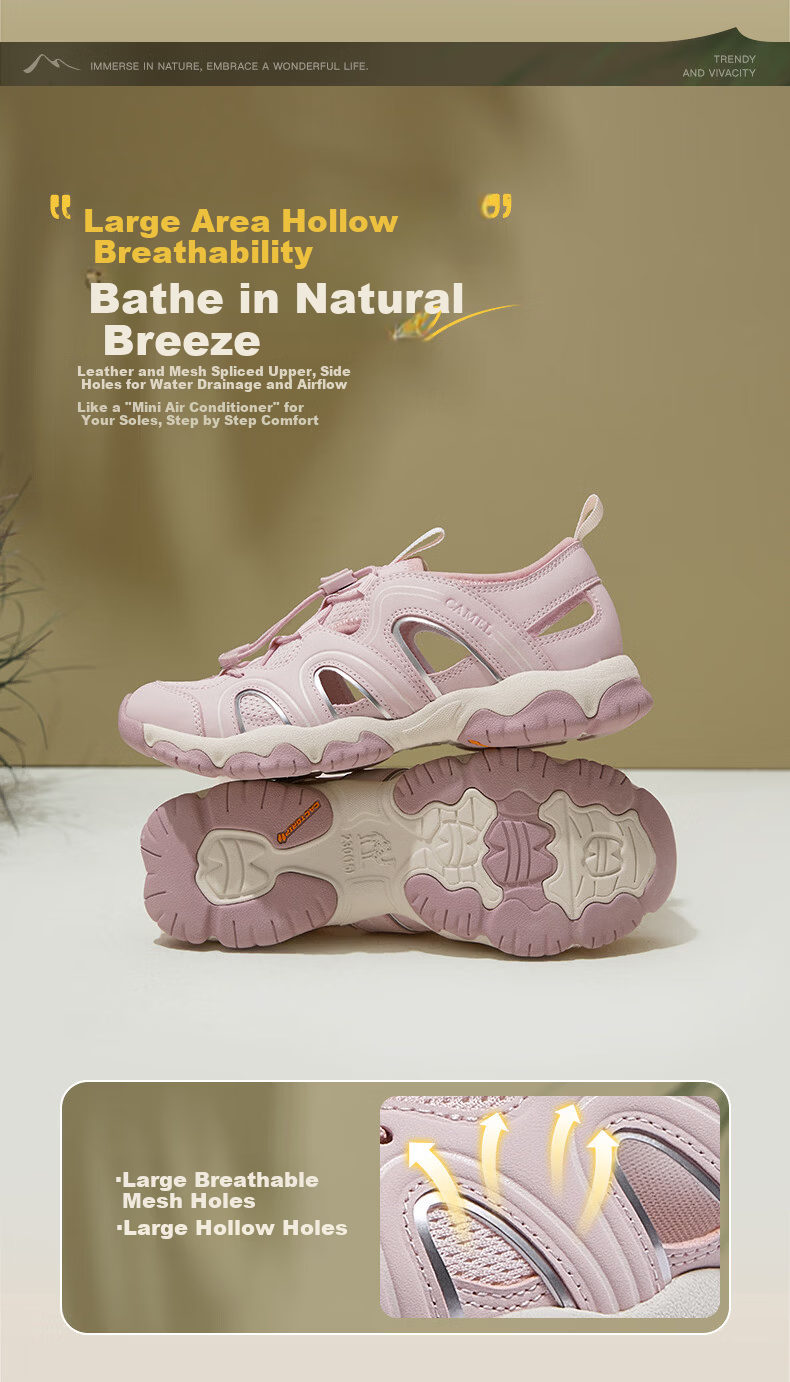 CAMEL Women's Outdoor Hollow Breathable Casual Hiking Sandals L26M076005 Off-White/Black Size 37 9