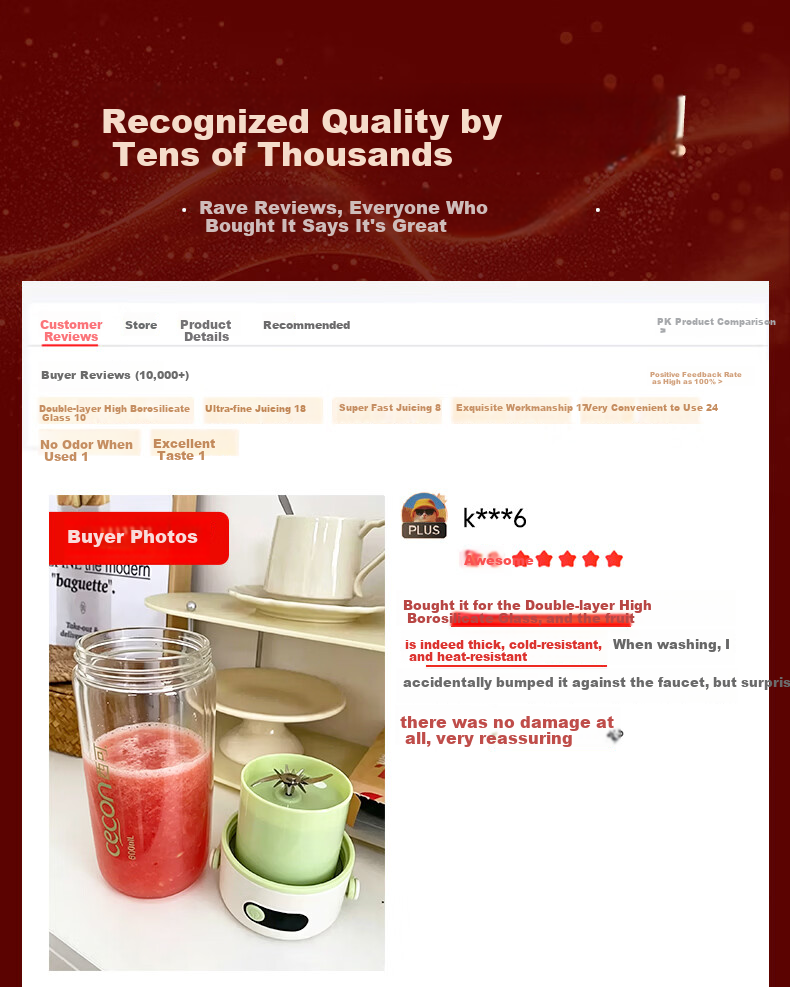Xike Portable Juicer Double-Layer Glass Insulated Ice-Crushing Juice Cup Small Household Multifunctional Wireless Rechargeable Electric Fruit Blender with Dual Lids GZ4506 1