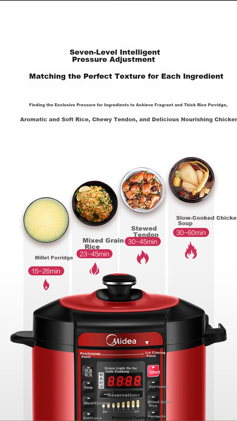 Midea 6L Electric Pressure Cooker, Large Capacity, 7 Adjustable Pressure Levels, Household Rice Cooker for 5-8 People, Fully Automatic Smart Reservation, Open-Lid Cooking, Soup and Rice Cooker MY-QC60 4