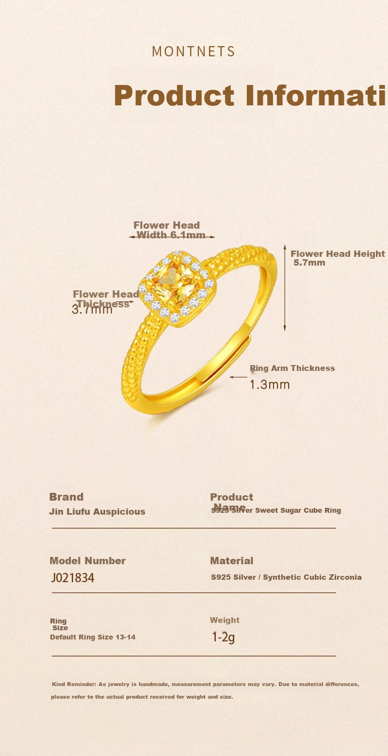 Jinliufu Auspicious 925 Silver Moissanite Small Square Sugar Ring Women's Sweet Open Birthday Gift for Girlfriend and Mom 5