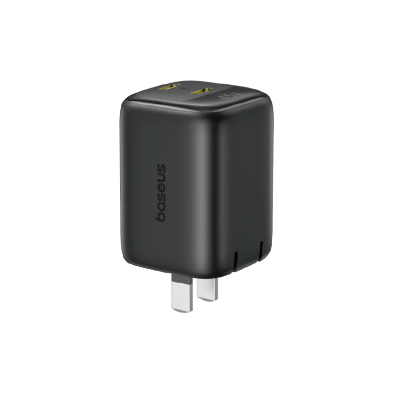 Baseus Mini Ice Charger [Dual C Ports] Apple 17 Charging Head 45W GaN Charger AVS Protocol Dual-Port Fast Charger Compatible with iPhone 17 Pro/16 Huawei Black Plug