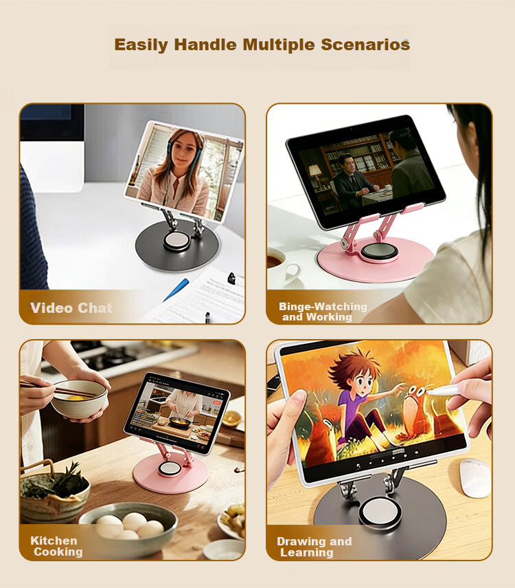 BZBC Flat Stand iPad Computer Desktop Phone Holder Drawing Support Full Metal 360° Rotatable Foldable Portable Universal for Apple Huawei Xiaomi Dark Gray 11