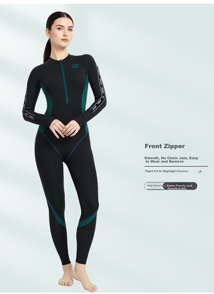 Arena Women's Swimwear Sports Training Fitness Sun Protection One-Piece Long Sleeve Color Block Outdoor Slimming Swimsuit Pants M 4