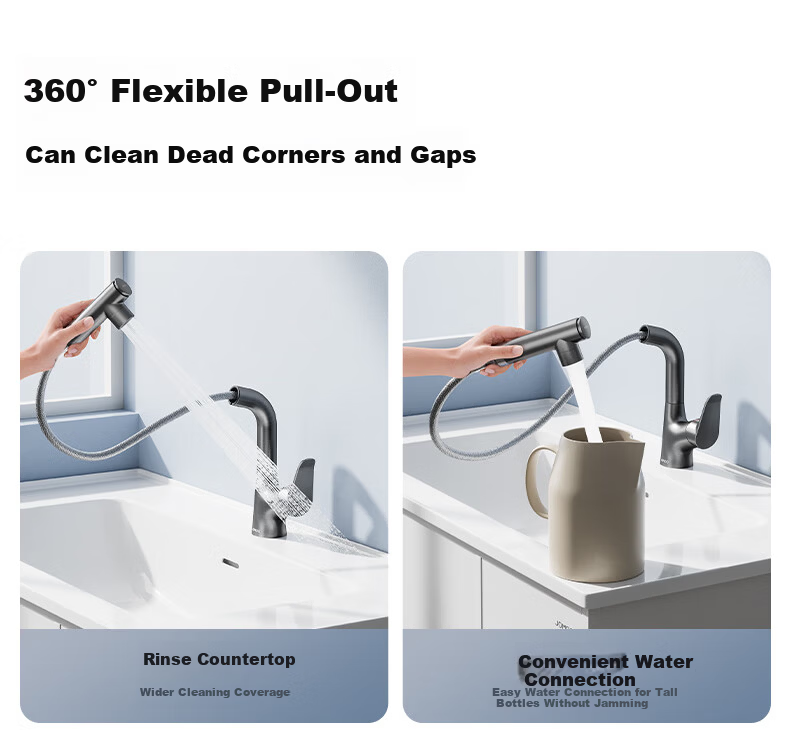 JOMOO Basin Faucet Gun Gray Pull-Out Hot and Cold Full-Range Bathroom Sink Faucet 32710-649/HBS-Z 18