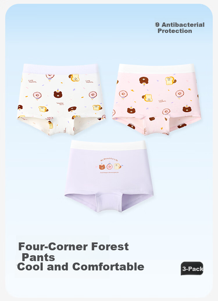 Jiusuiban Children's Underwear Girls A-Class Mulberry Silk Crotch Boxer Briefs Cartoon Breathable Forest Shorts for Older Kids 1