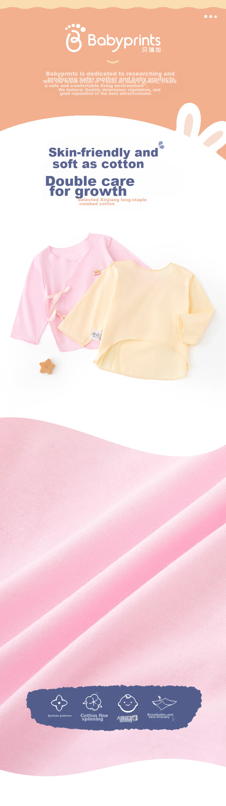 Babyprints Baby Clothes Newborn Half-Back Top Infant Home Underwear All-Season Long-Sleeve Pure Cotton Blue Size 52 1