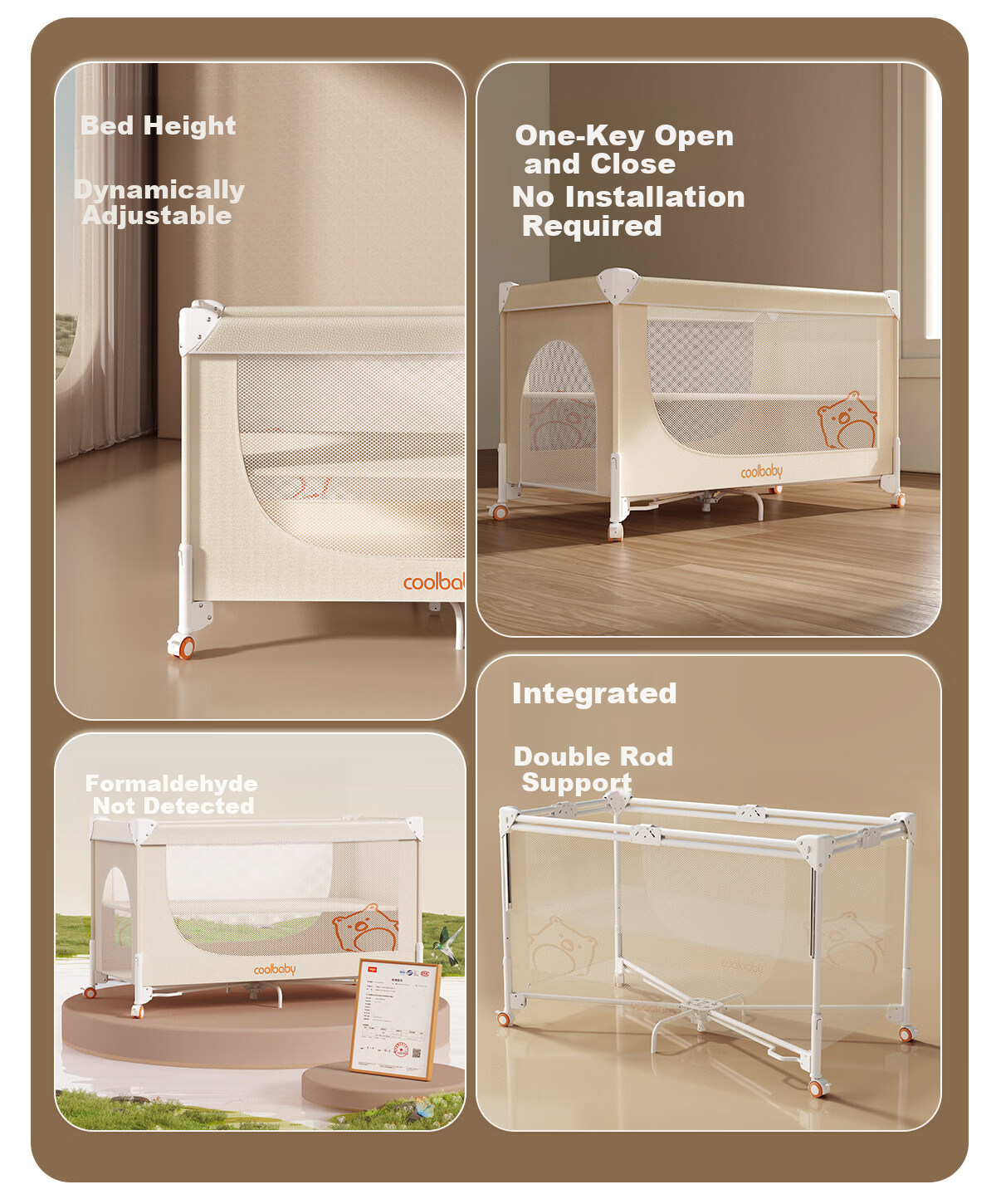 Coolbaby Baby Crib Adjustable Seamless Bed Rail Multifunctional Portable Baby Bed Rice [Flagship Model] 2